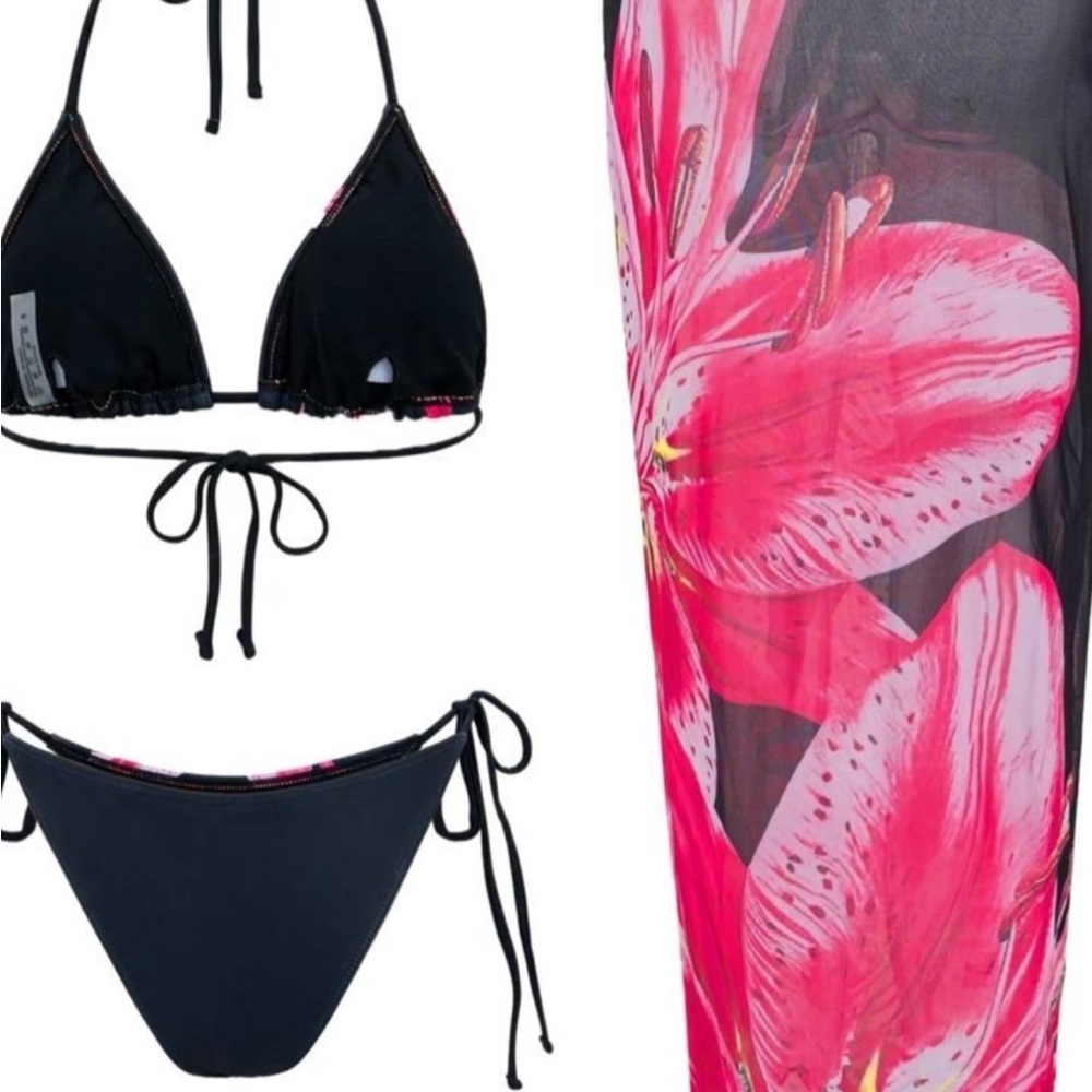 Floral Pink and Black Bikini Set - Picture 2 of 7